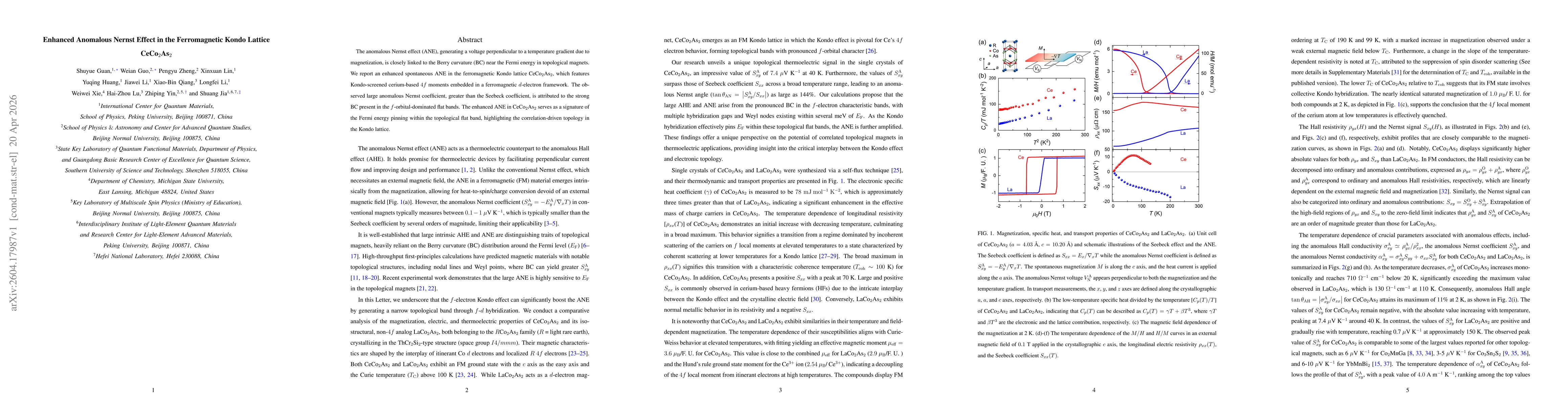 Thumbnail for Enhanced Anomalous Nernst Effect in the Ferromagnetic Kondo Lattice CeCo2As2