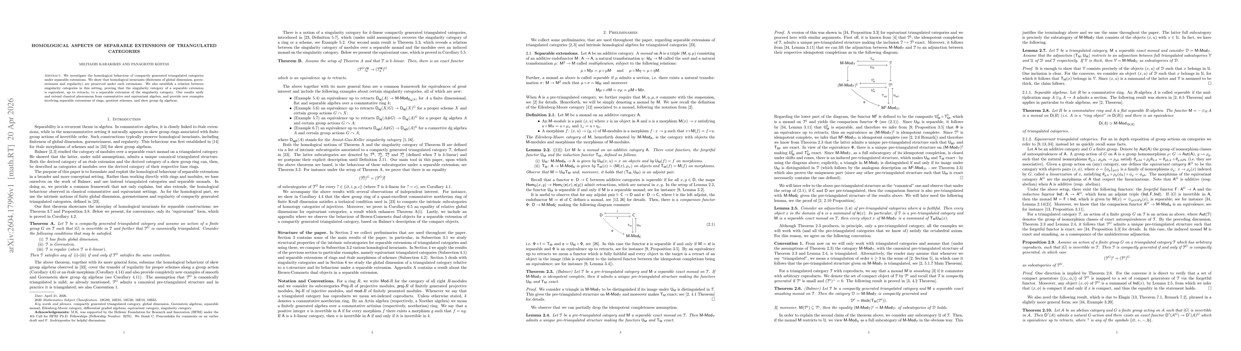 Thumbnail for Homological Aspects of Separable Extensions of Triangulated Categories