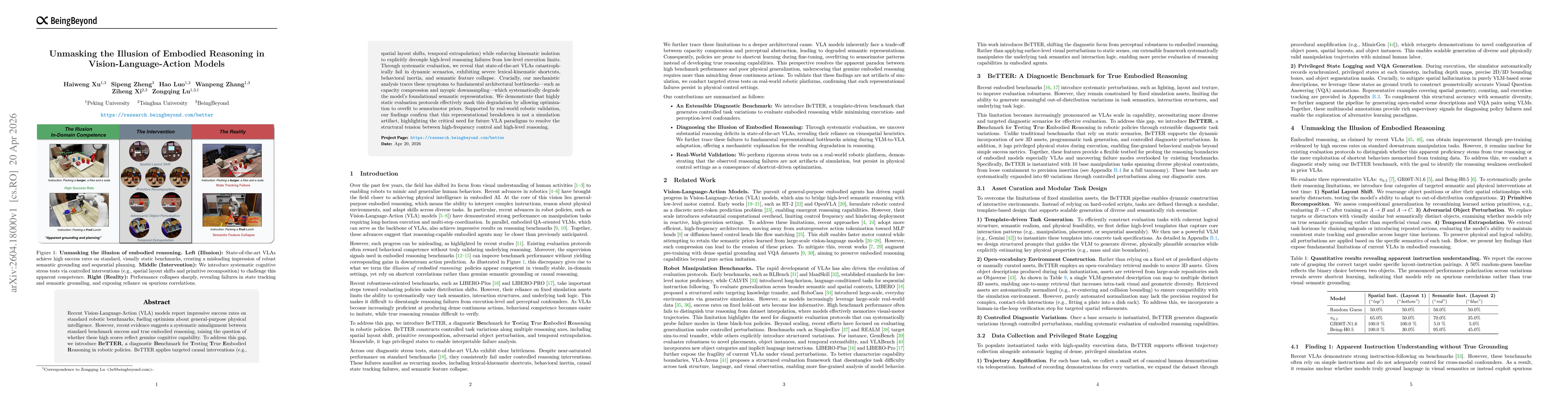 Thumbnail for Unmasking the Illusion of Embodied Reasoning in Vision-Language-Action Models