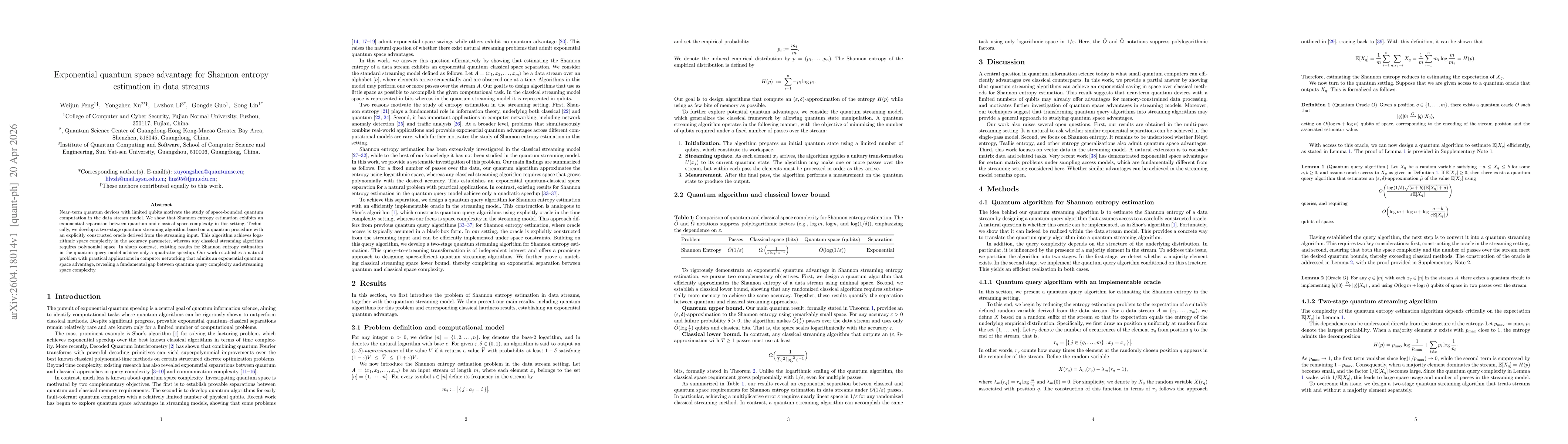 Thumbnail for Exponential quantum space advantage for Shannon entropy estimation in data streams