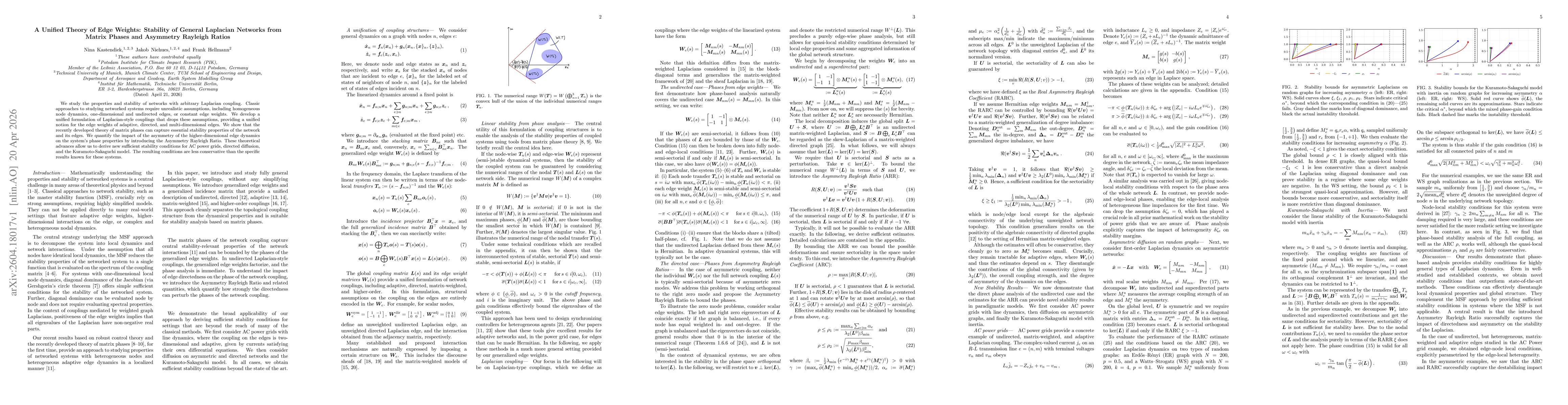 Thumbnail for A Unified Theory of Edge Weights: Stability of General Laplacian Networks from Matrix Phases and Asymmetry Rayleigh Ratios