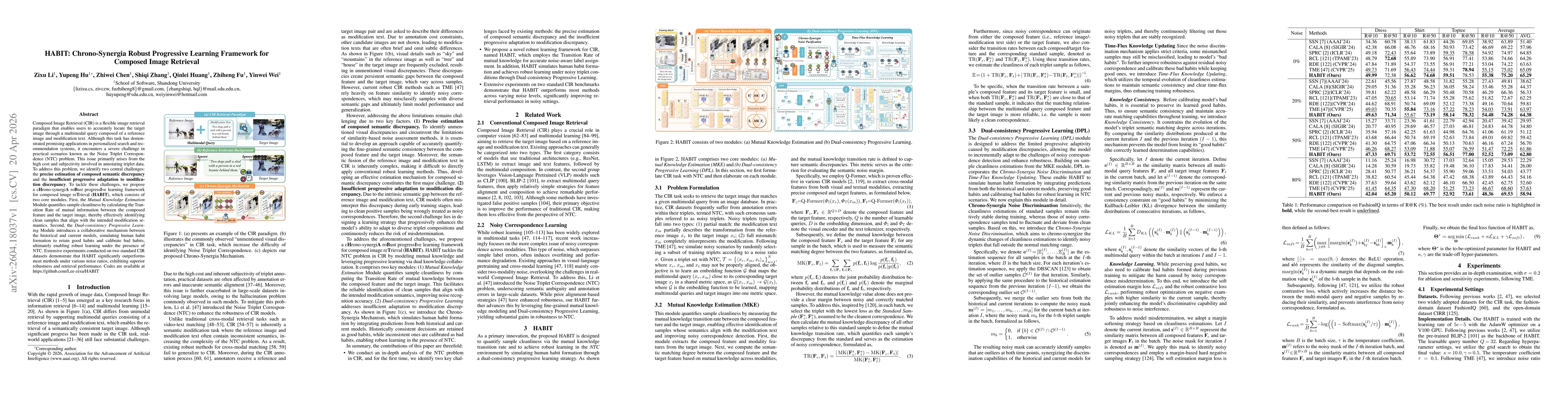 Thumbnail for HABIT: Chrono-Synergia Robust Progressive Learning Framework for Composed Image Retrieval
