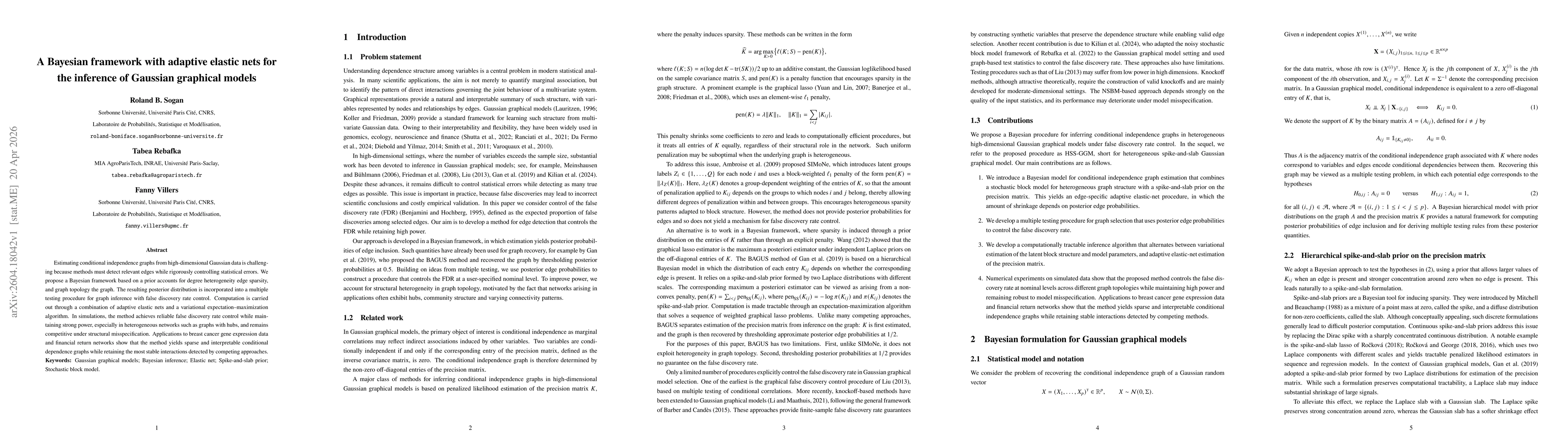 Thumbnail for A Bayesian framework with adaptive elastic nets for the inference of Gaussian graphical models