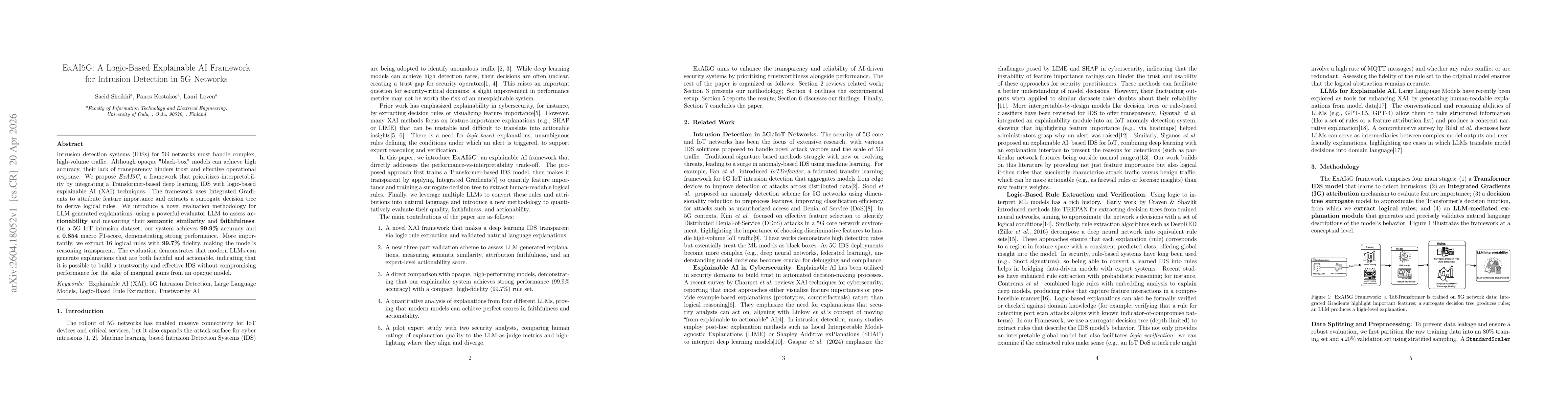 Thumbnail for ExAI5G: A Logic-Based Explainable AI Framework for Intrusion Detection in 5G Networks