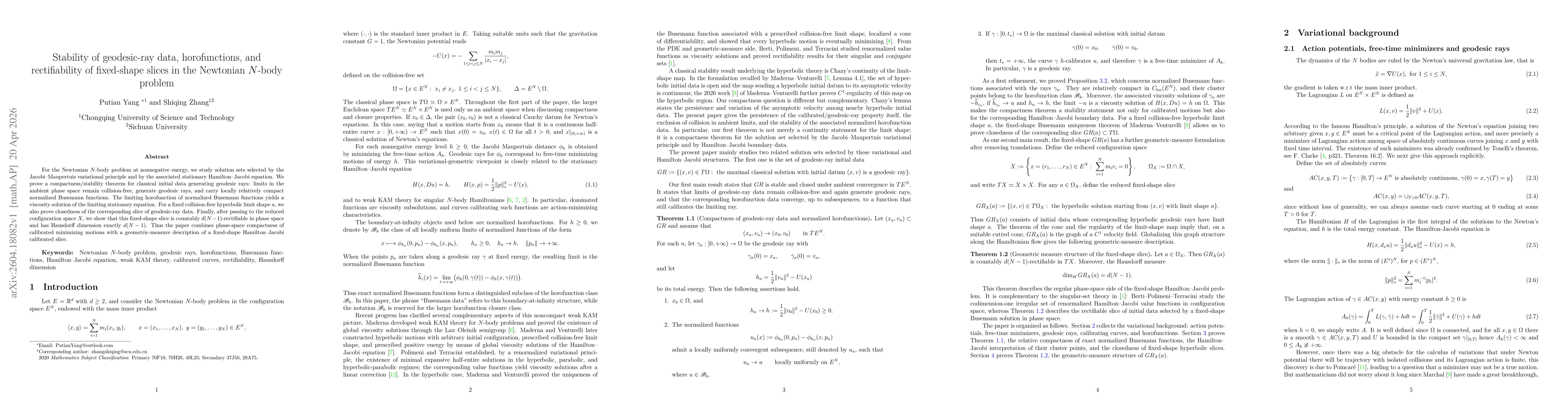 Thumbnail for Stability of geodesic-ray data, horofunctions, and rectifiability of fixed-shape slices in the Newtonian \(N\)-body problem