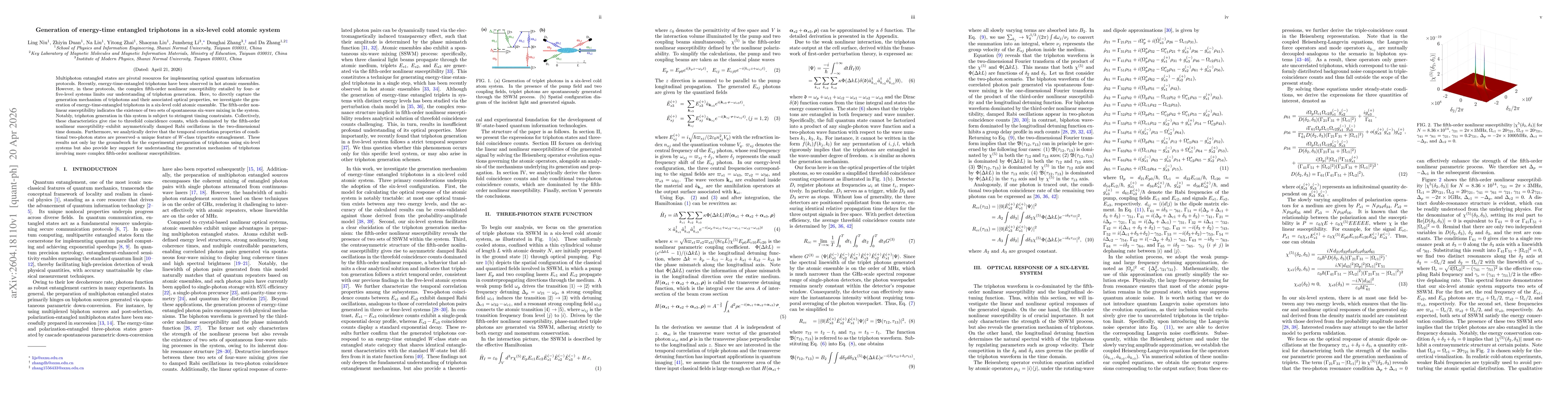Thumbnail for Generation of energy-time entangled triphotons in a six-level cold atomic system