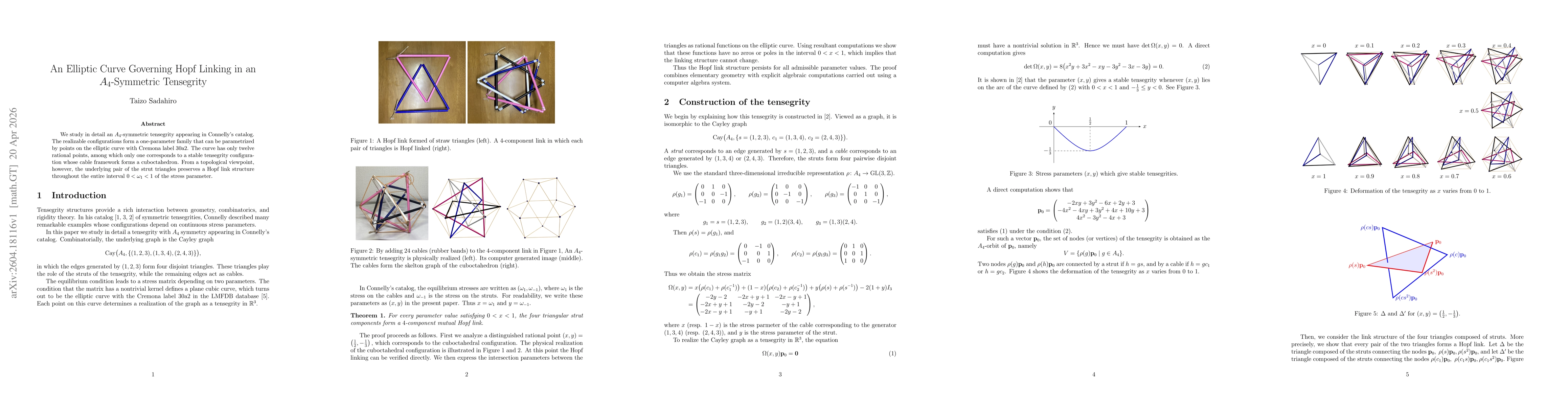 Thumbnail for An Elliptic Curve Governing Hopf Linking in an $A_4$-Symmetric Tensegrity