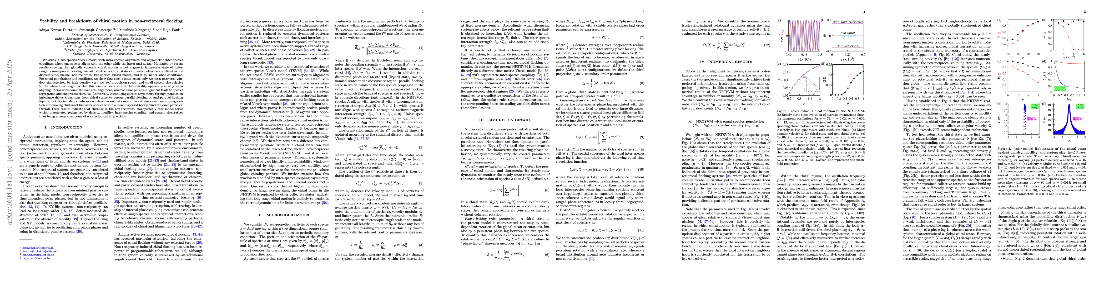 Thumbnail for Stability and breakdown of chiral motion in non-reciprocal flocking