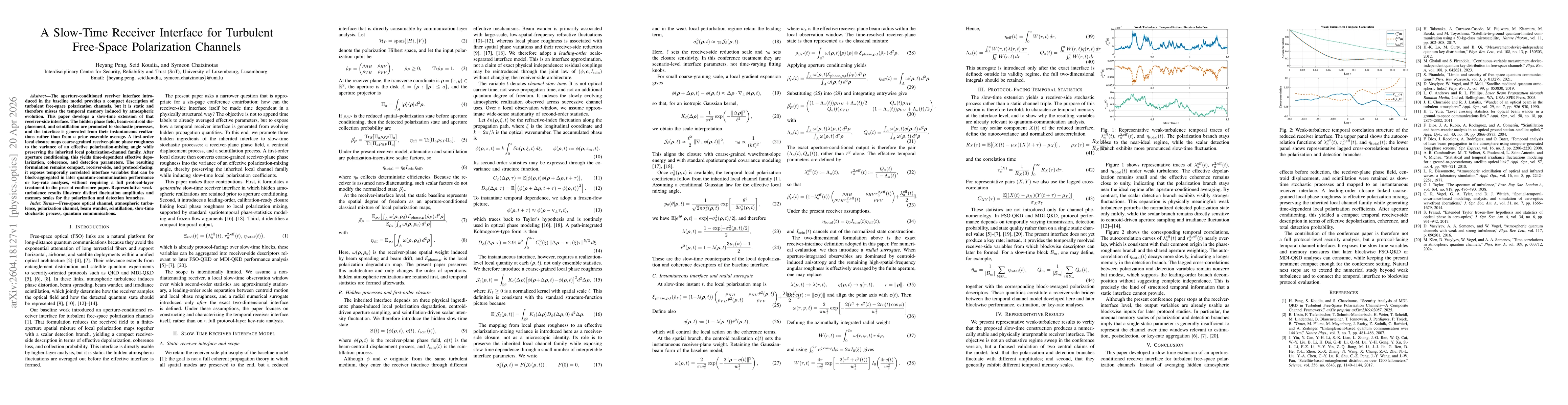 Thumbnail for A Slow-Time Receiver Interface for Turbulent Free-Space Quantum Polarization Links