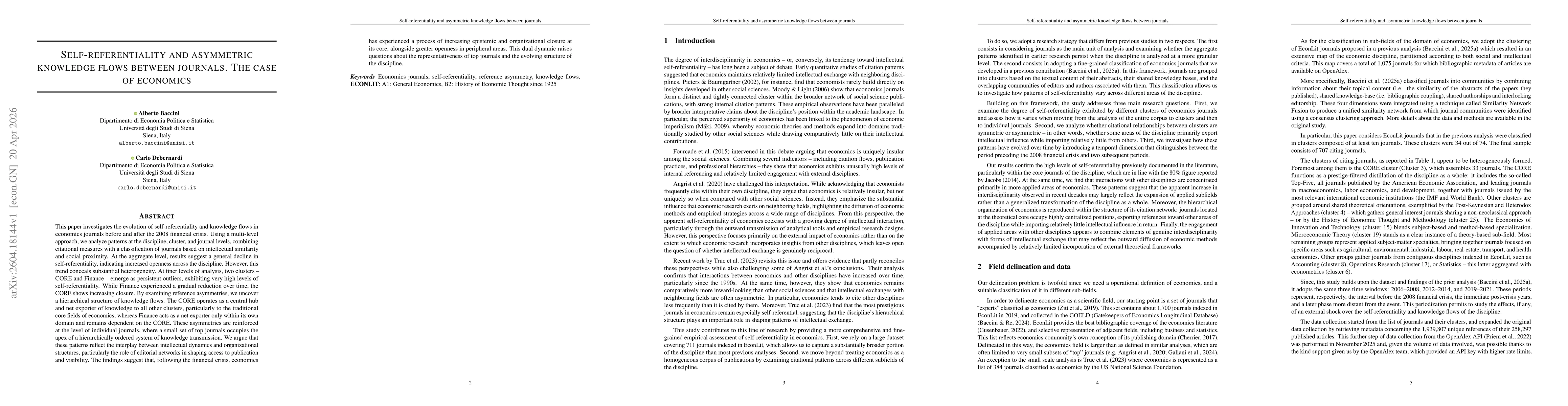 Thumbnail for Self-referentiality and asymmetric knowledge flows between journals. The case of economics