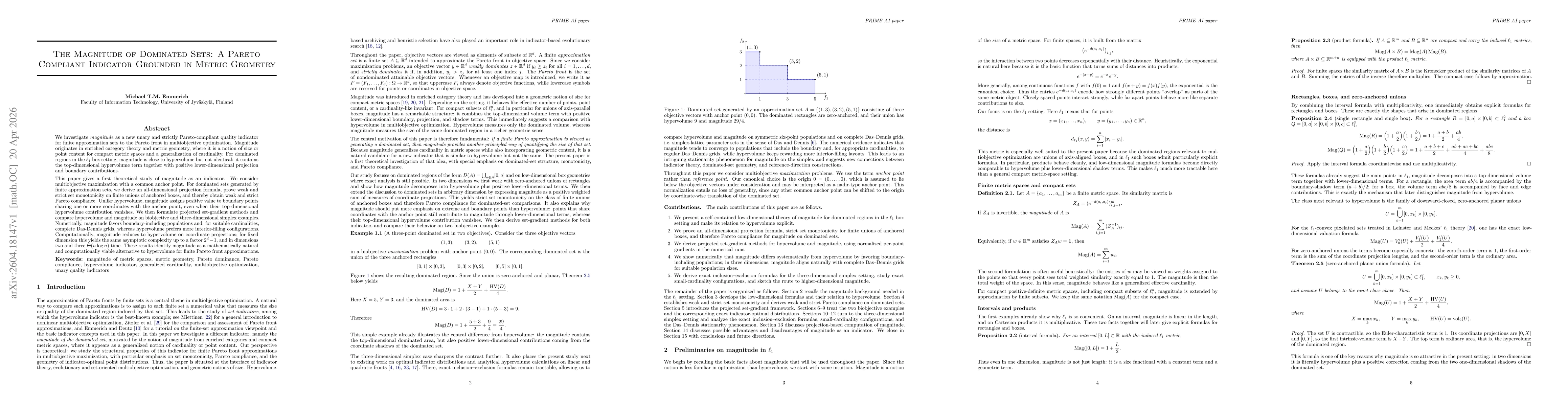 Thumbnail for The Magnitude of Dominated Sets: A Pareto Compliant Indicator Grounded in Metric Geometry