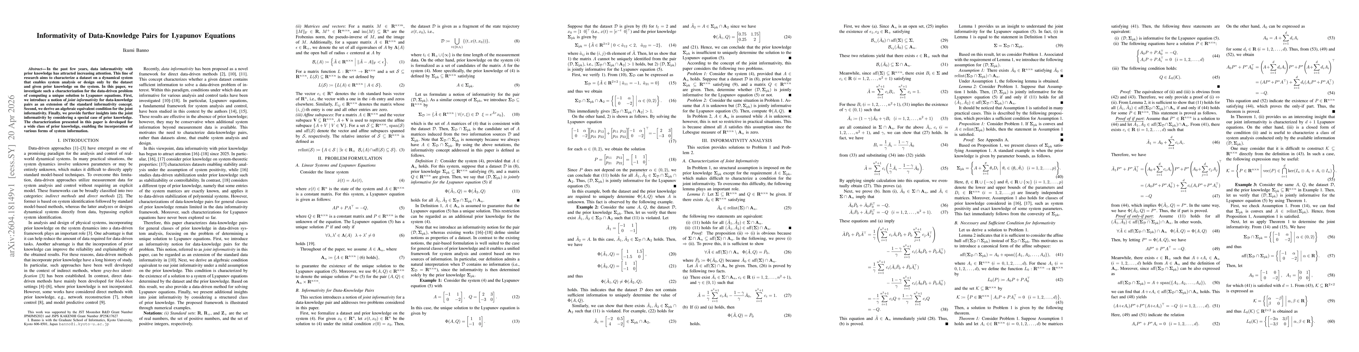 Thumbnail for Informativity of Data-Knowledge Pairs for Lyapunov Equations