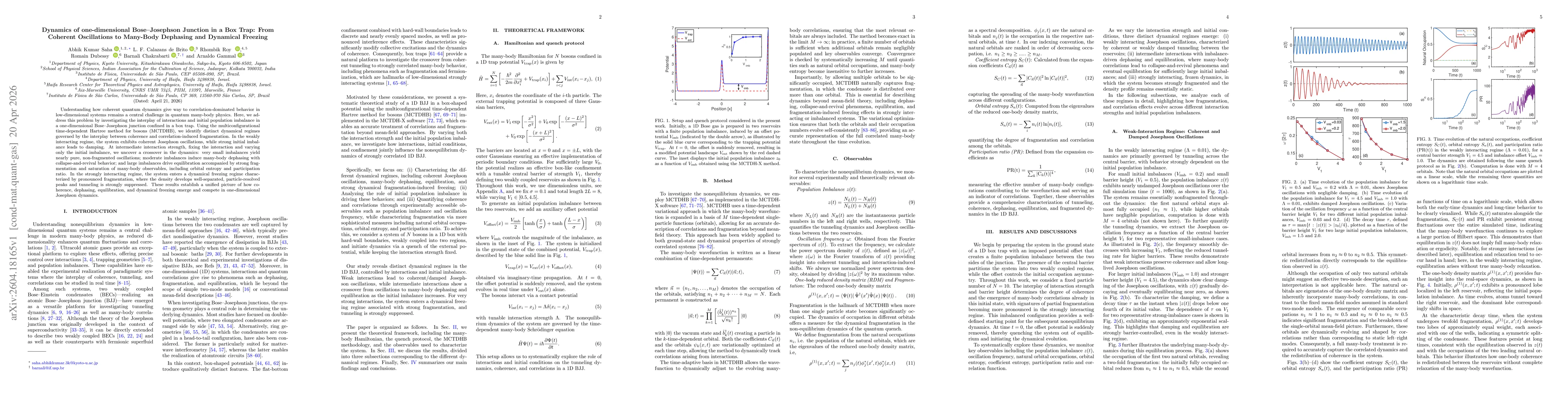 Thumbnail for Dynamics of one-dimensional Bose-Josephson Junction in a Box Trap: From Coherent Oscillations to Many-Body Dephasing and Dynamical Freezing