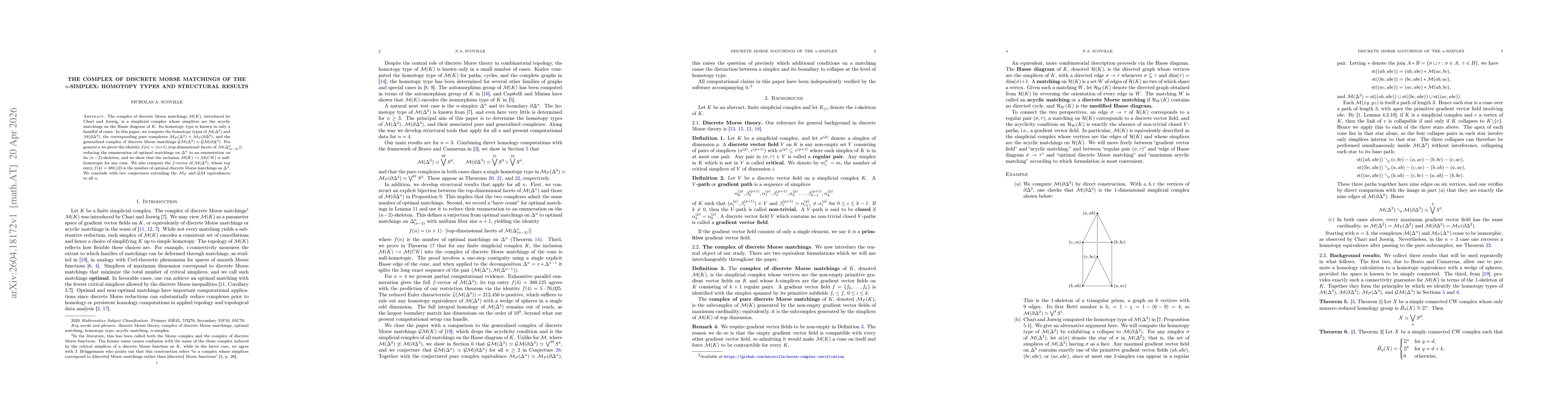 Thumbnail for The complex of discrete Morse matchings of the $n$-simplex: homotopy types and structural results