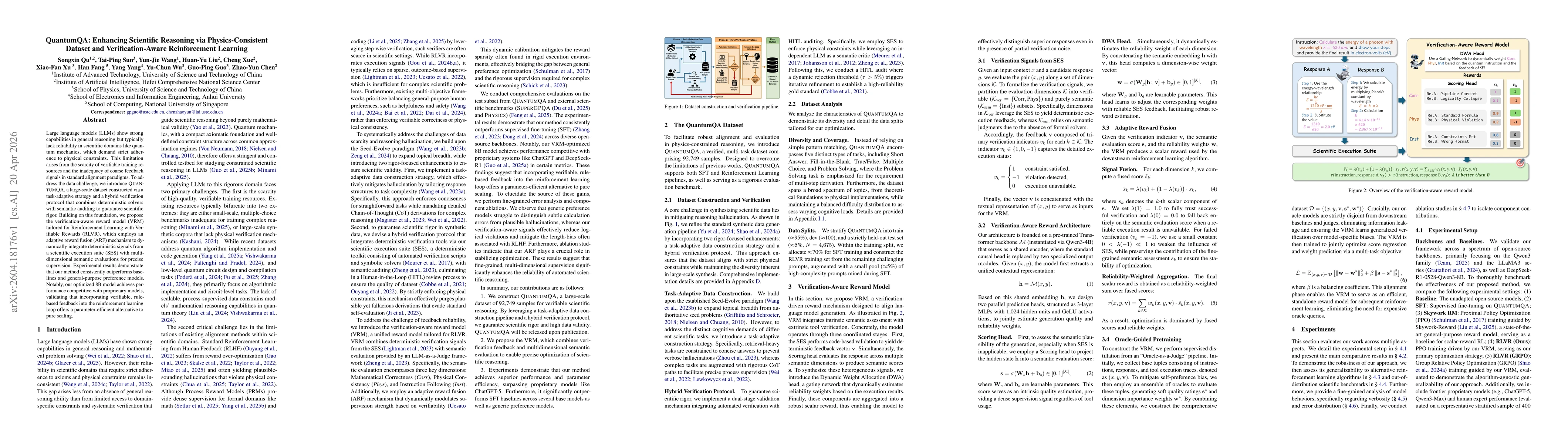 Thumbnail for QuantumQA: Enhancing Scientific Reasoning via Physics-Consistent Dataset and Verification-Aware Reinforcement Learning