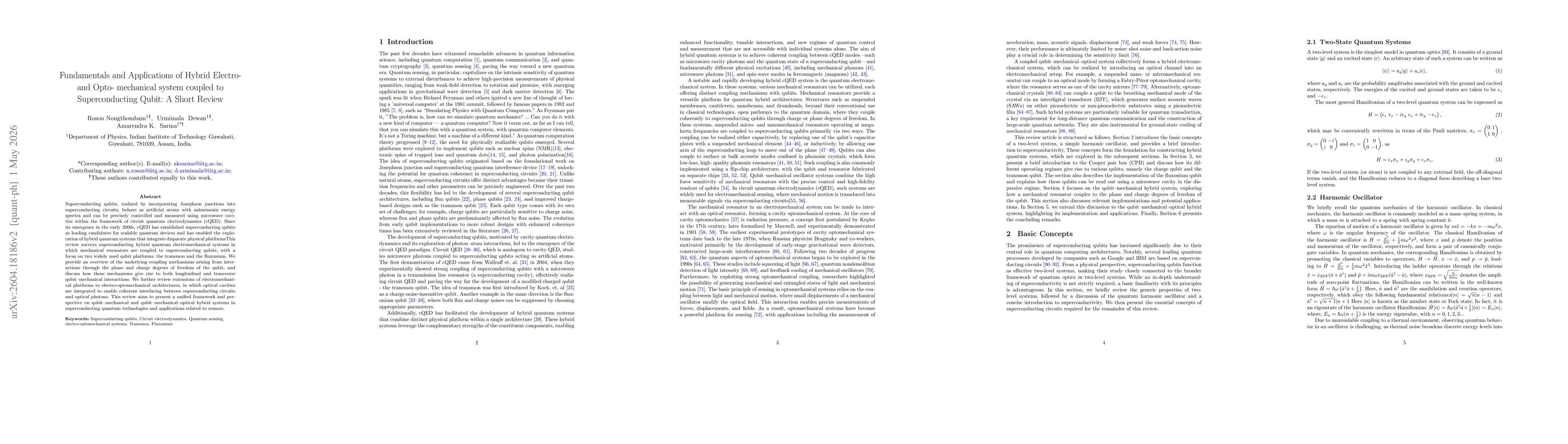 Thumbnail for Fundamentals and Applications of Hybrid Electroand Opto-mechanical system coupled to Superconducting Qubit: A Short Review