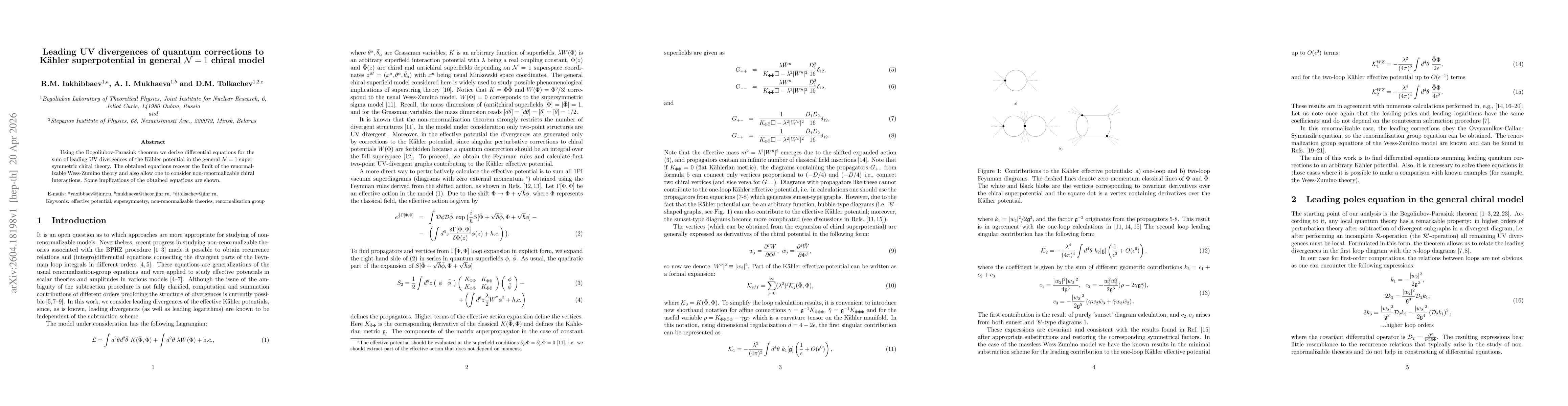 Thumbnail for Leading UV divergences of quantum corrections to Kähler superpotential in general $\mathcal{N}=1$ chiral model