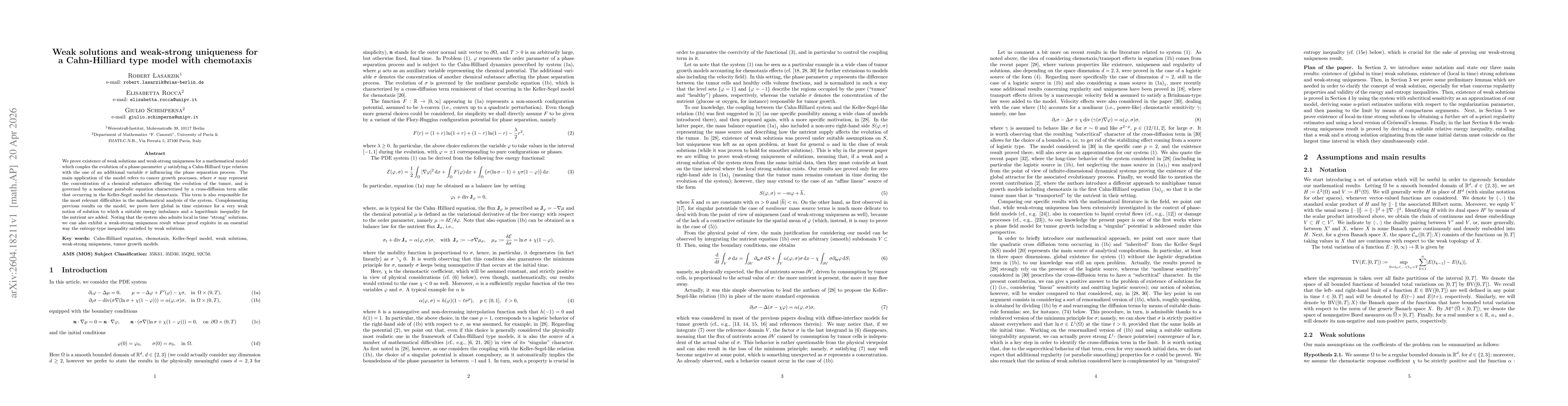 Thumbnail for Weak solutions and weak-strong uniqueness for a Cahn-Hilliard type model with chemotaxis