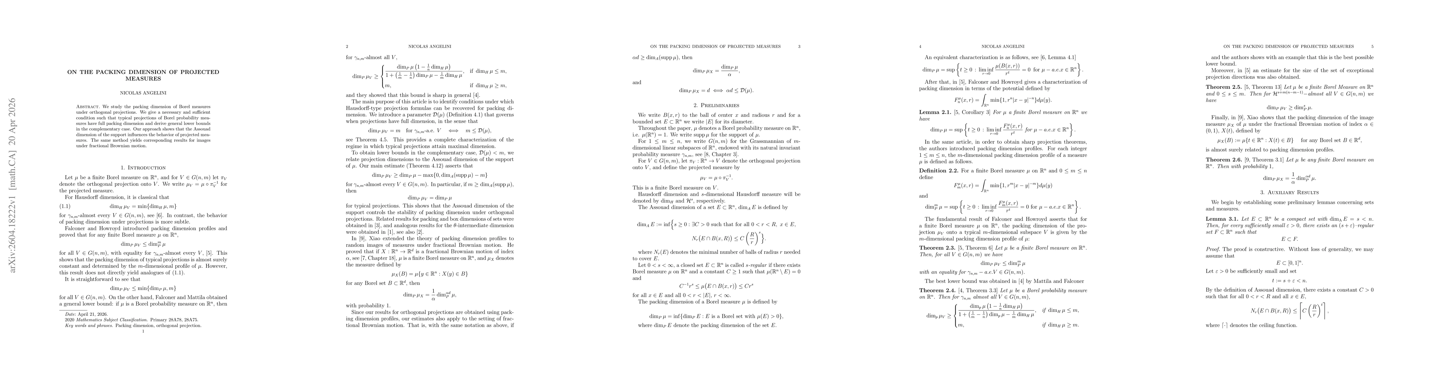 Thumbnail for On the packing dimension of projected measures