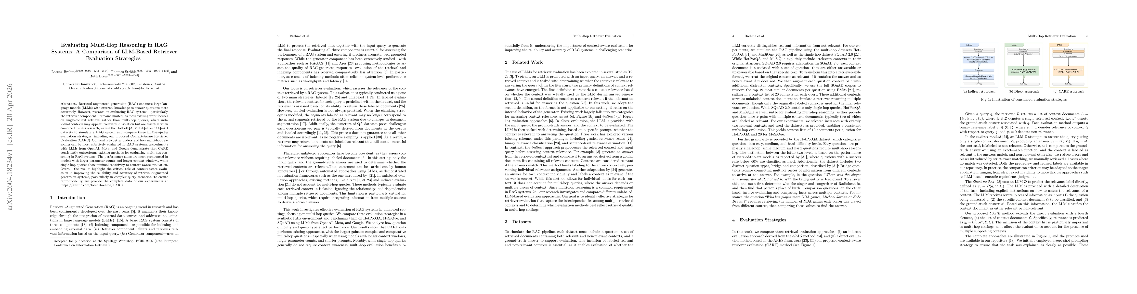Thumbnail for Evaluating Multi-Hop Reasoning in RAG Systems: A Comparison of LLM-Based Retriever Evaluation Strategies