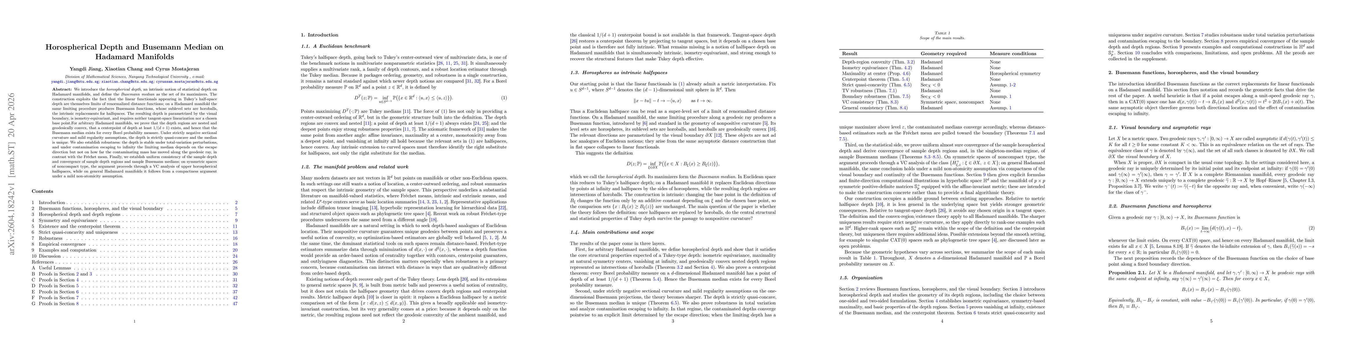 Thumbnail for Horospherical Depth and Busemann Median on Hadamard Manifolds