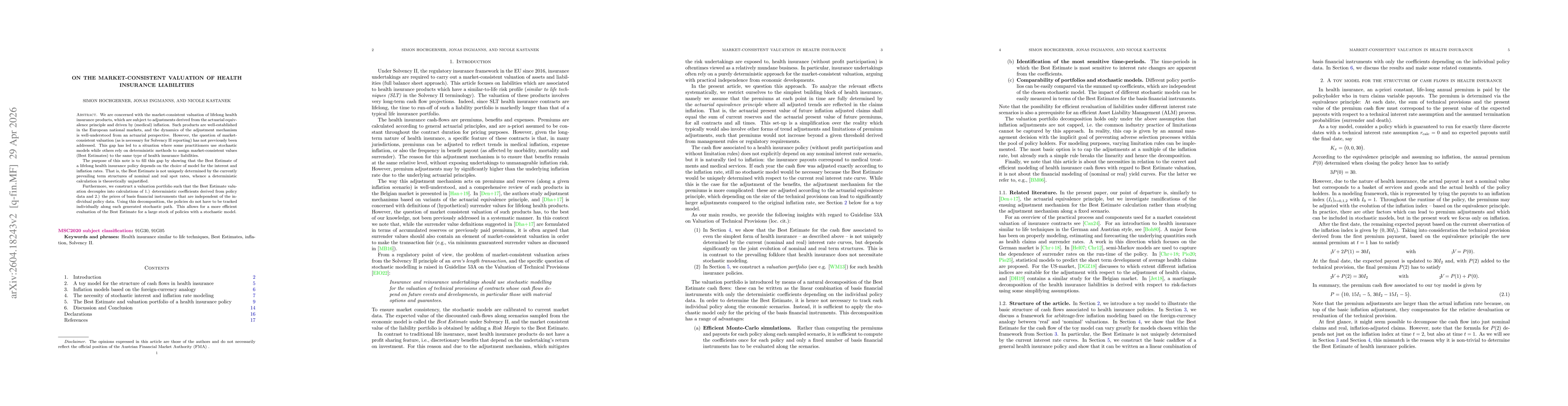 Thumbnail for On the market-consistent valuation of health insurance liabilities