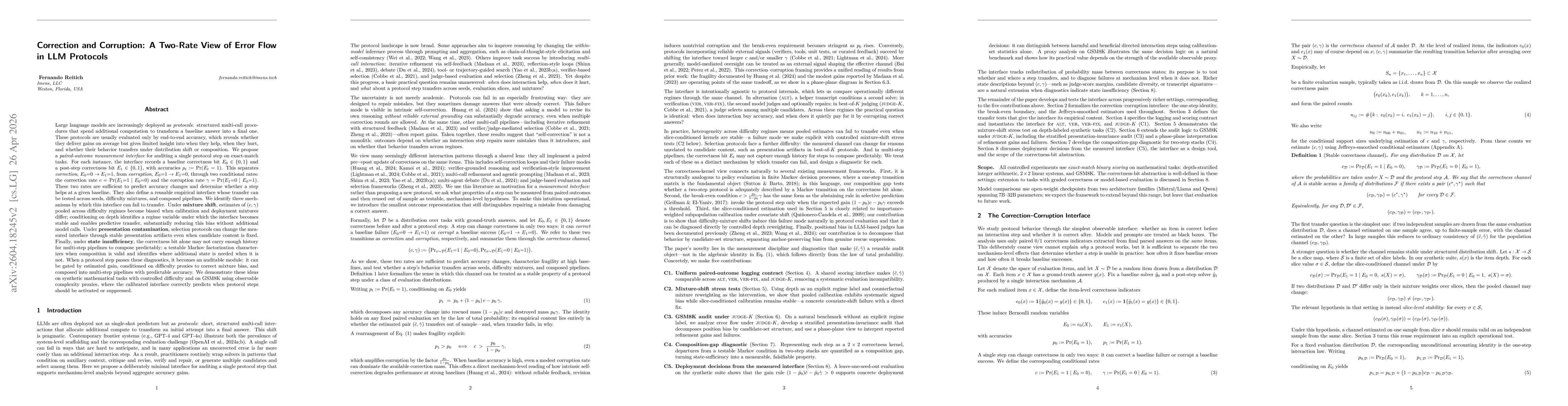 Thumbnail for Correction and Corruption: A Two-Rate View of Error Flow in LLM Protocols