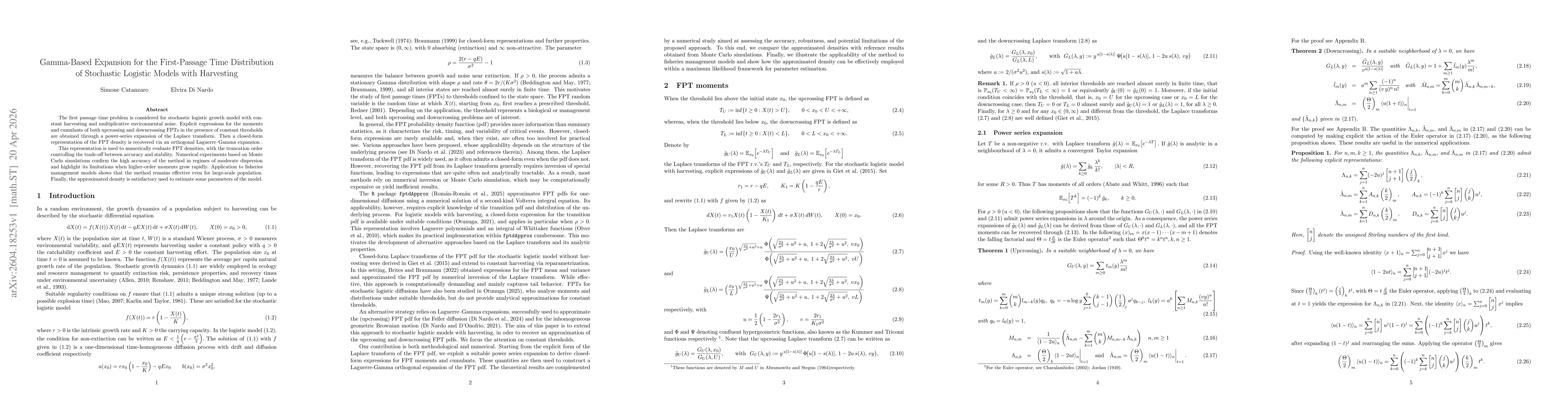 Thumbnail for Gamma-Based Expansion for the First-Passage Time Distribution of Stochastic Logistic Models with Harvesting