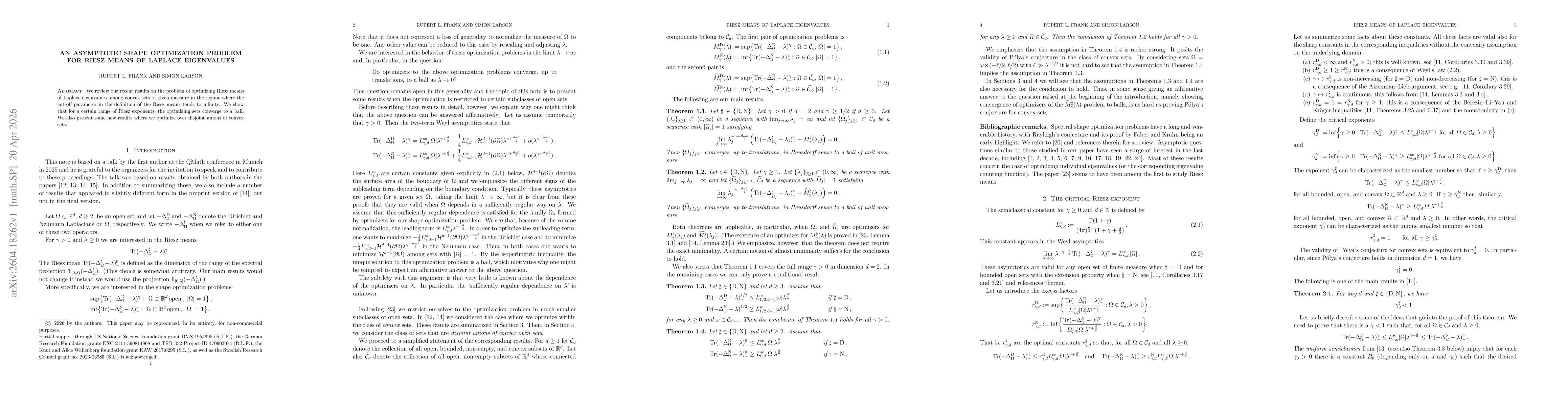 Thumbnail for An asymptotic shape optimization problem for Riesz means of Laplacian eigenvalues