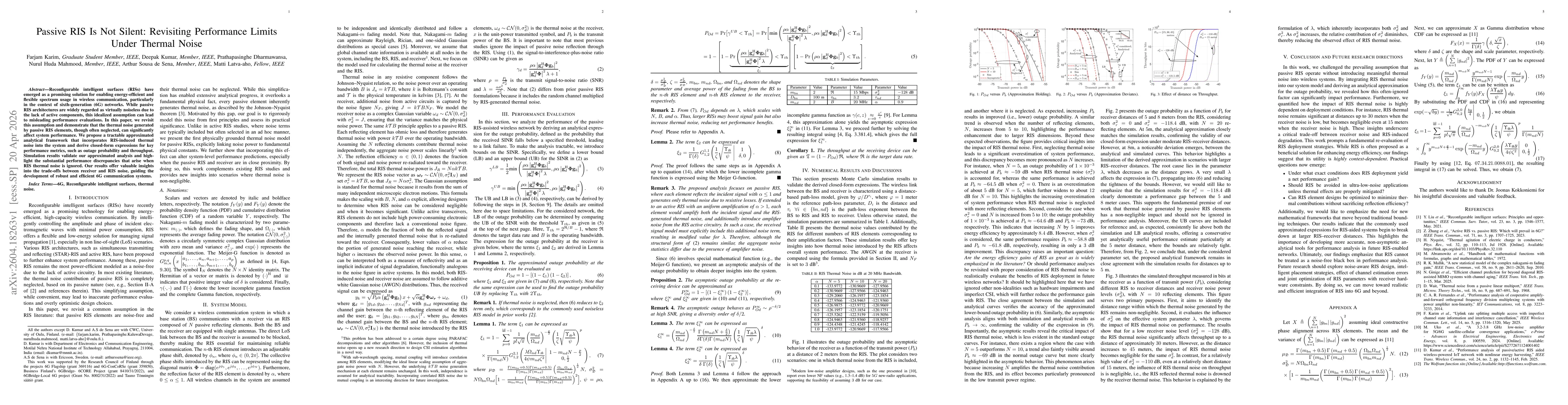 Thumbnail for Passive RIS Is Not Silent: Revisiting Performance Limits Under Thermal Noise