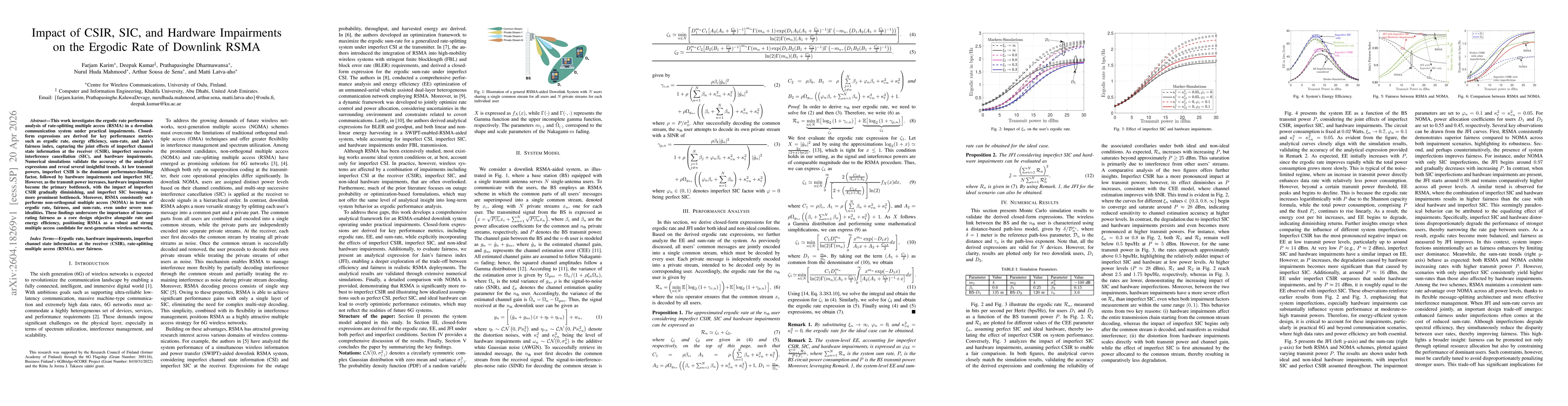 Thumbnail for Impact of CSIR, SIC, and Hardware Impairments on the Ergodic Rate of Downlink RSMA