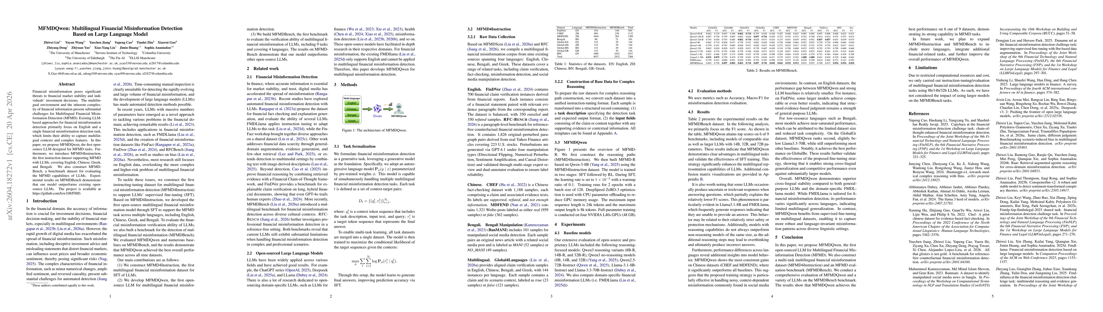 Thumbnail for MFMDQwen: Multilingual Financial Misinformation Detection Based on Large Language Model