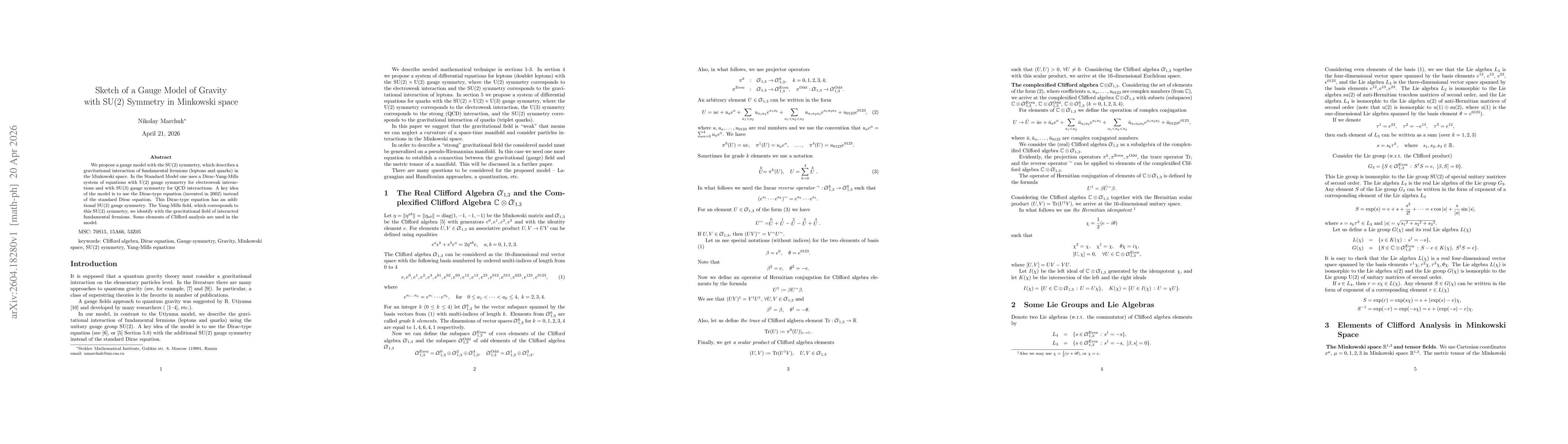 Thumbnail for Sketch of a Gauge Model of Gravity with SU(2) Symmetry in Minkowski space