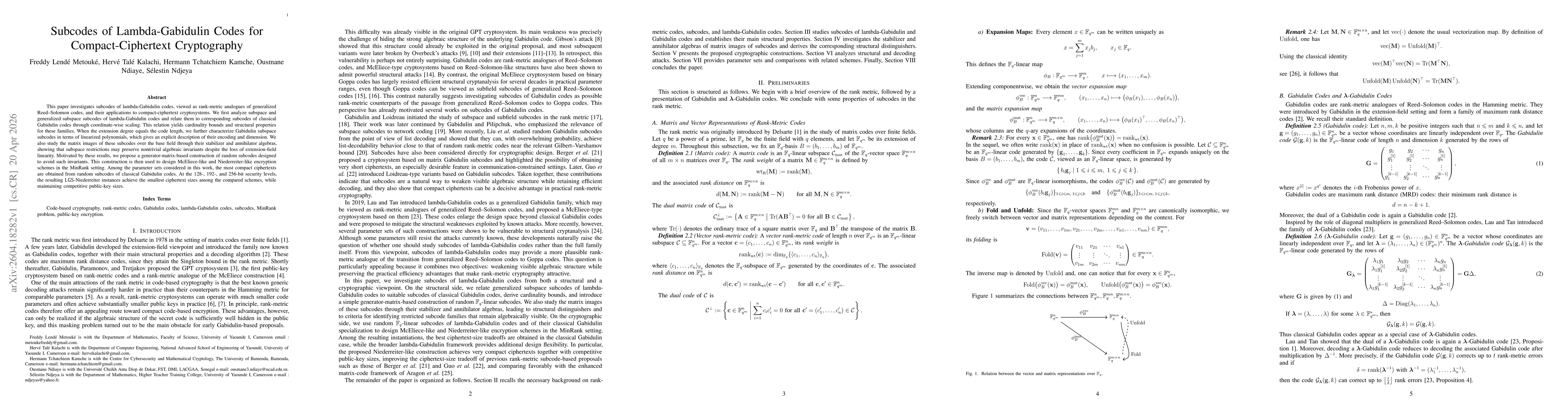 Thumbnail for Subcodes of Lambda-Gabidulin Codes for Compact-Ciphertext Cryptography