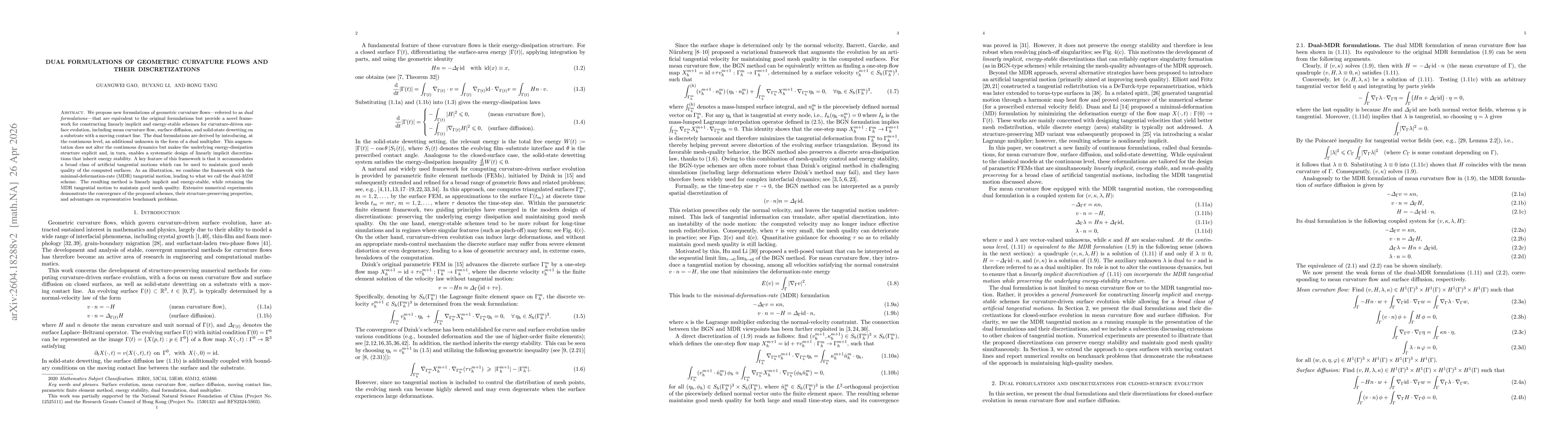 Thumbnail for Dual formulations of geometric curvature flows and their discretizations