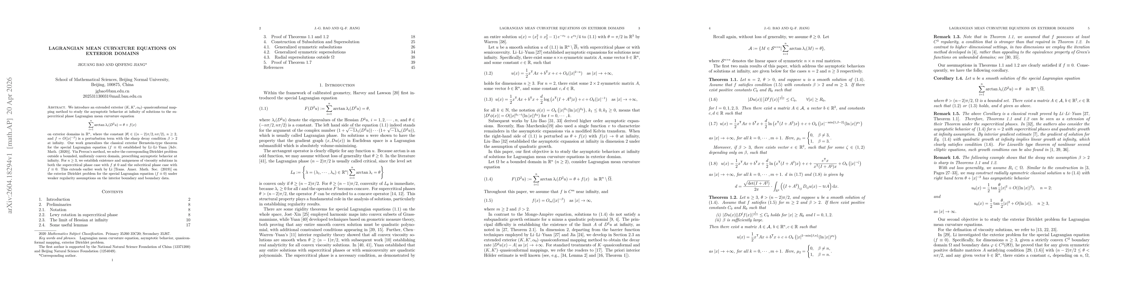 Thumbnail for Lagrangian Mean Curvature Equations on exterior domains