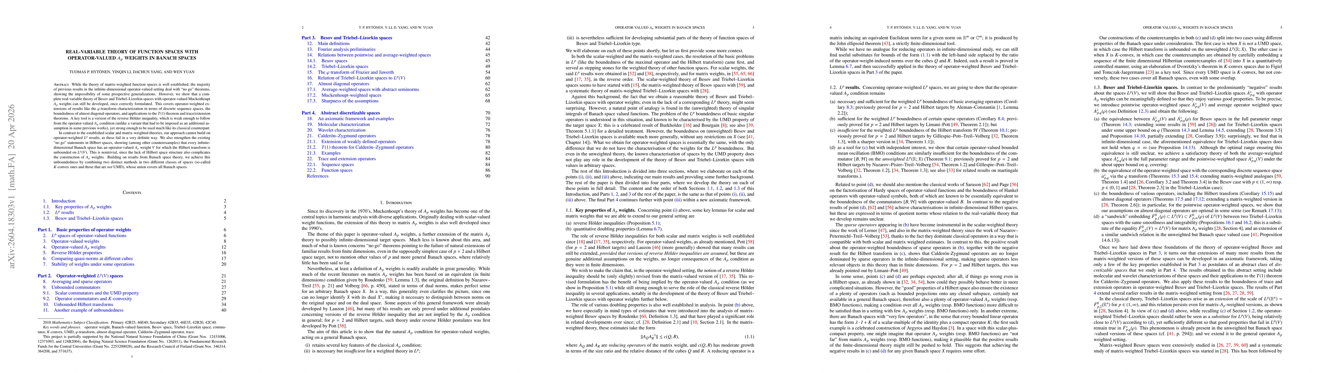 Thumbnail for Real-variable theory of function spaces with operator-valued $A_p$ weights in Banach spaces