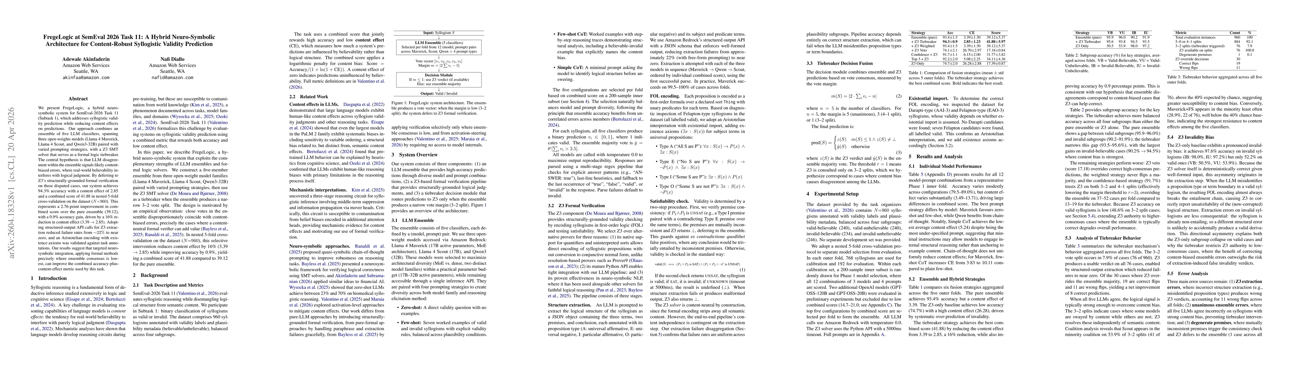 Thumbnail for FregeLogic at SemEval 2026 Task 11: A Hybrid Neuro-Symbolic Architecture for Content-Robust Syllogistic Validity Prediction