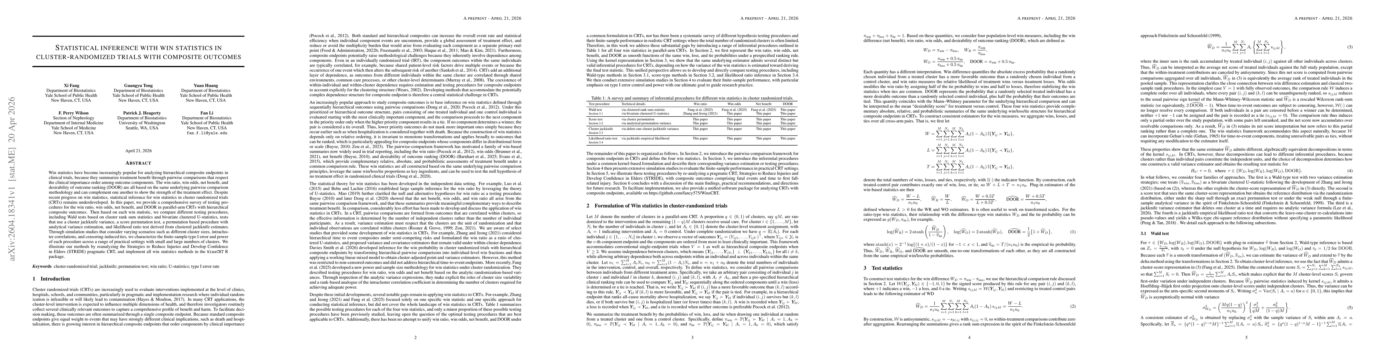 Thumbnail for Statistical inference with win statistics in cluster-randomized trials with composite outcomes