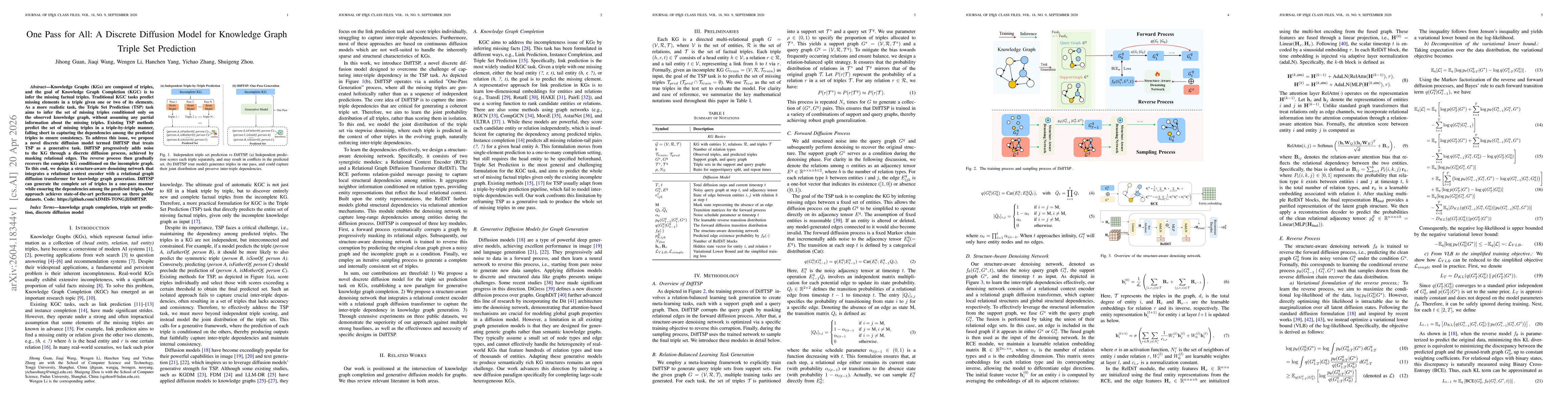 Thumbnail for One Pass for All: A Discrete Diffusion Model for Knowledge Graph Triple Set Prediction