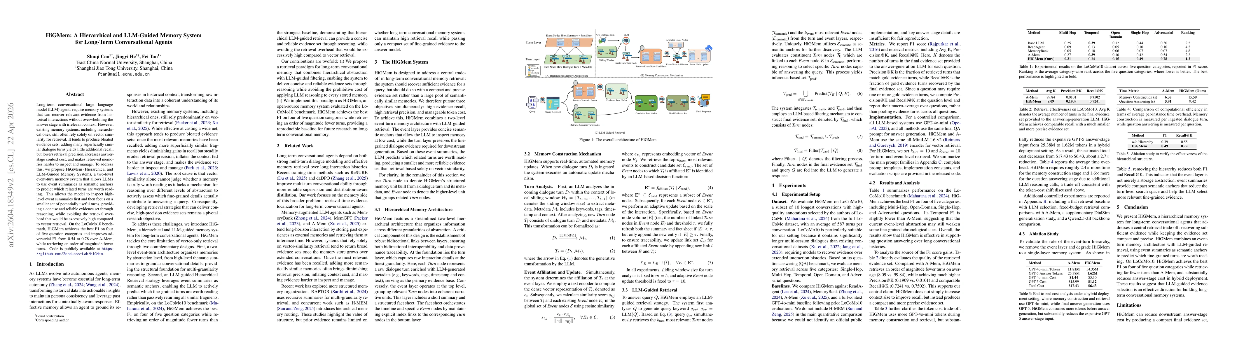 Thumbnail for HiGMem: A Hierarchical and LLM-Guided Memory System for Long-Term Conversational Agents