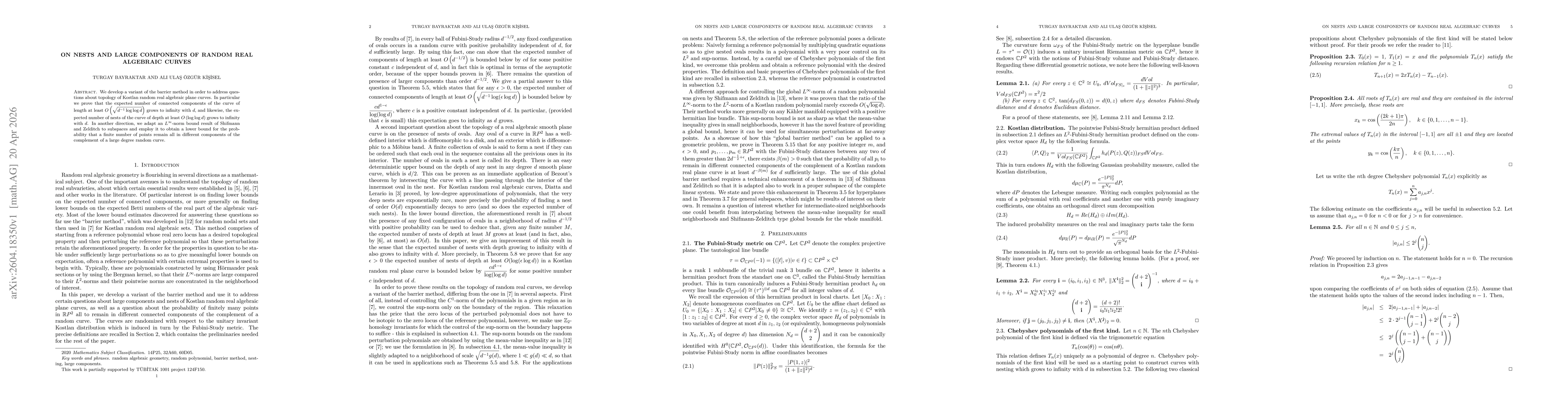 Thumbnail for On Nests and Large Components of Random Real Algebraic Curves