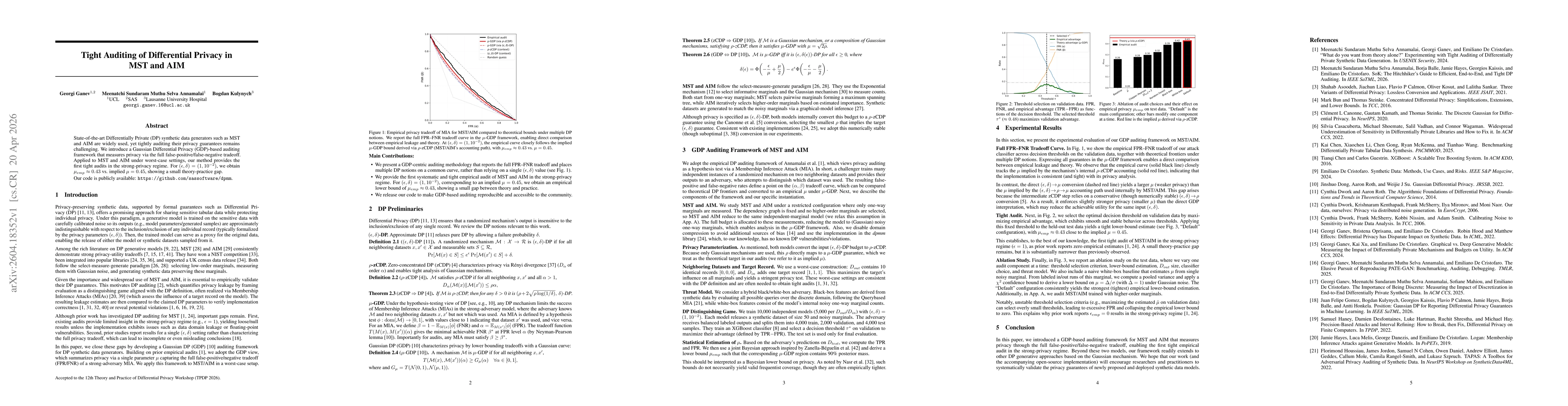 Thumbnail for Tight Auditing of Differential Privacy in MST and AIM