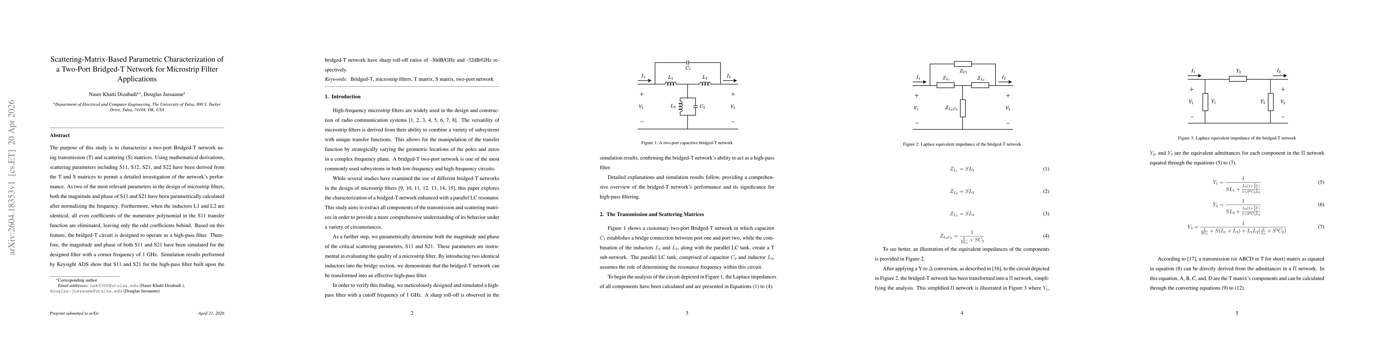 Thumbnail for Scattering-Matrix-Based Parametric Characterization of a Two-Port Bridged-T Network for Microstrip Filter Applications
