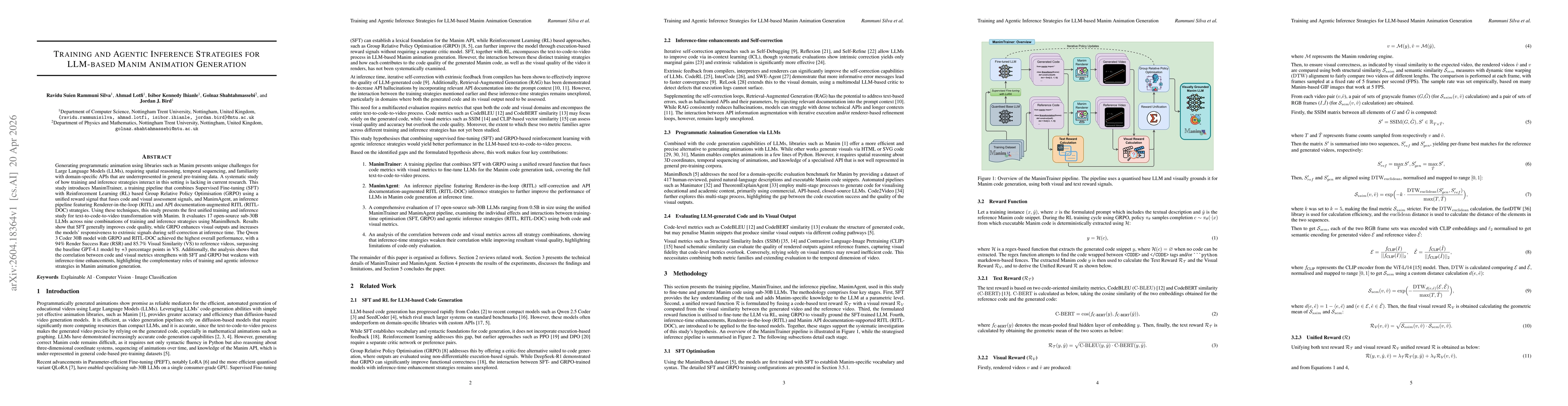 Thumbnail for Training and Agentic Inference Strategies for LLM-based Manim Animation Generation