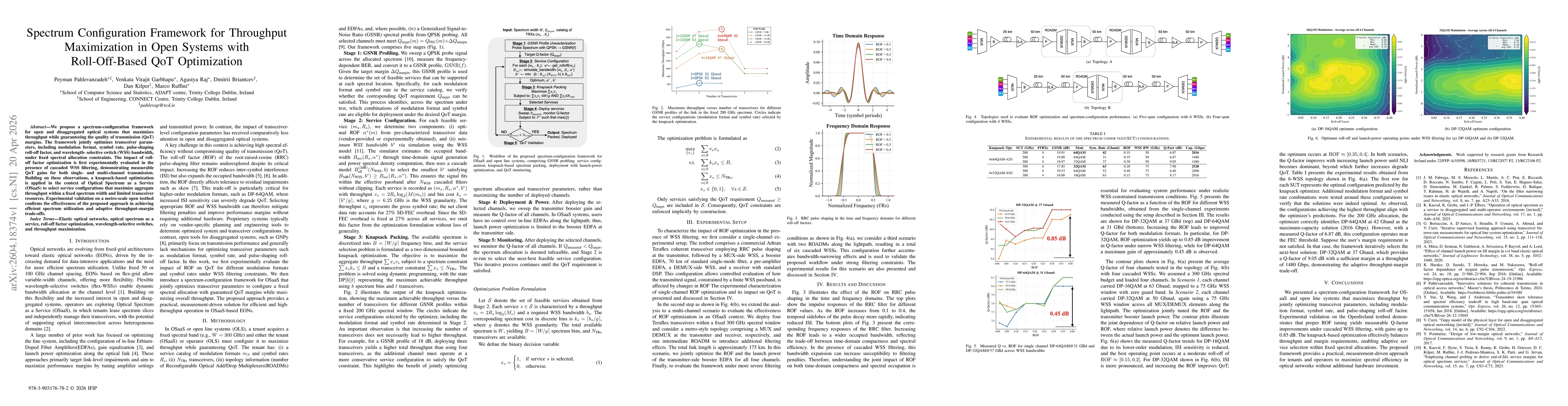 Thumbnail for Spectrum Configuration Framework for Throughput Maximization in Open Systems with Roll-Off-Based QoT Optimization