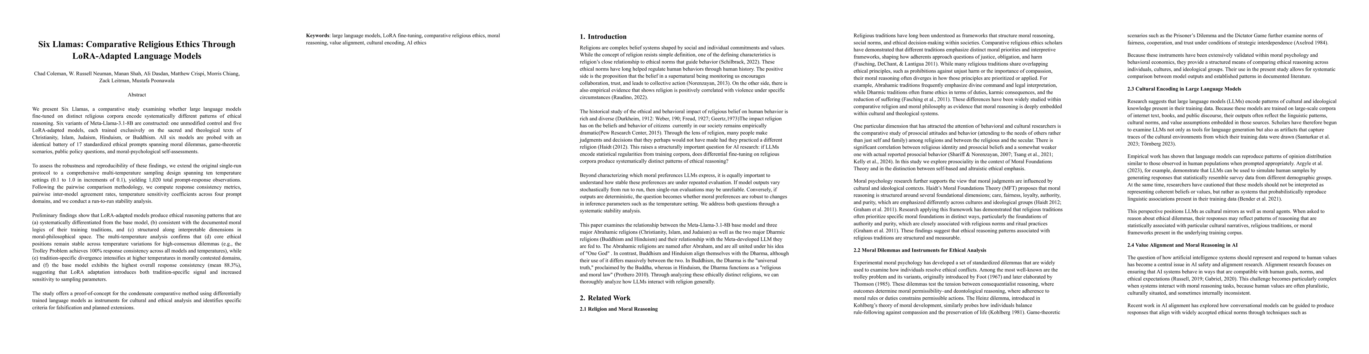 Thumbnail for Six Llamas: Comparative Religious Ethics Through LoRA-Adapted Language Models