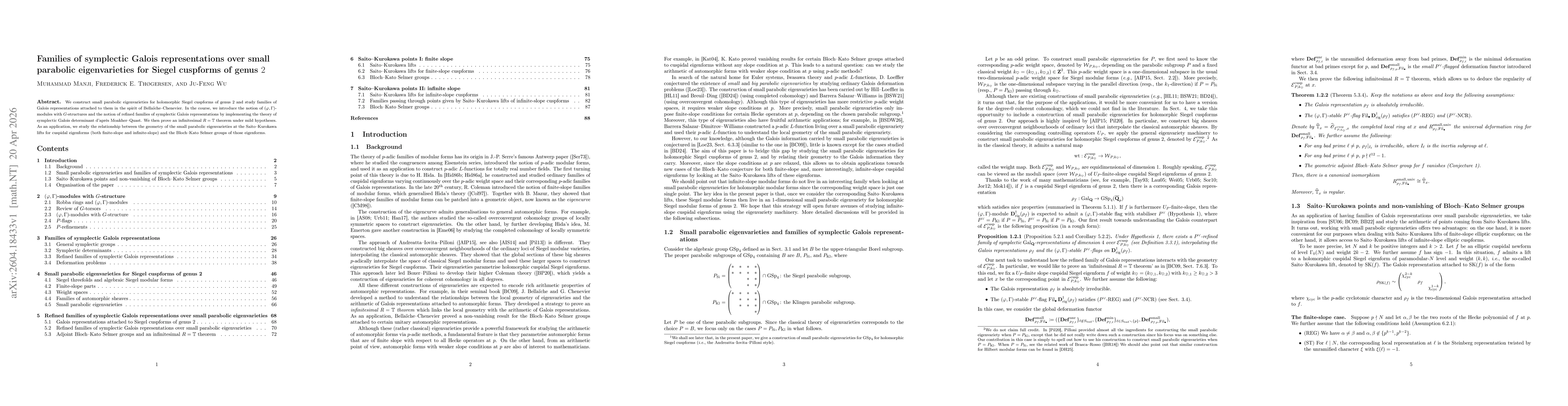 Thumbnail for Families of symplectic Galois representations over small parabolic eigenvarieties for Siegel cuspforms of genus $2$