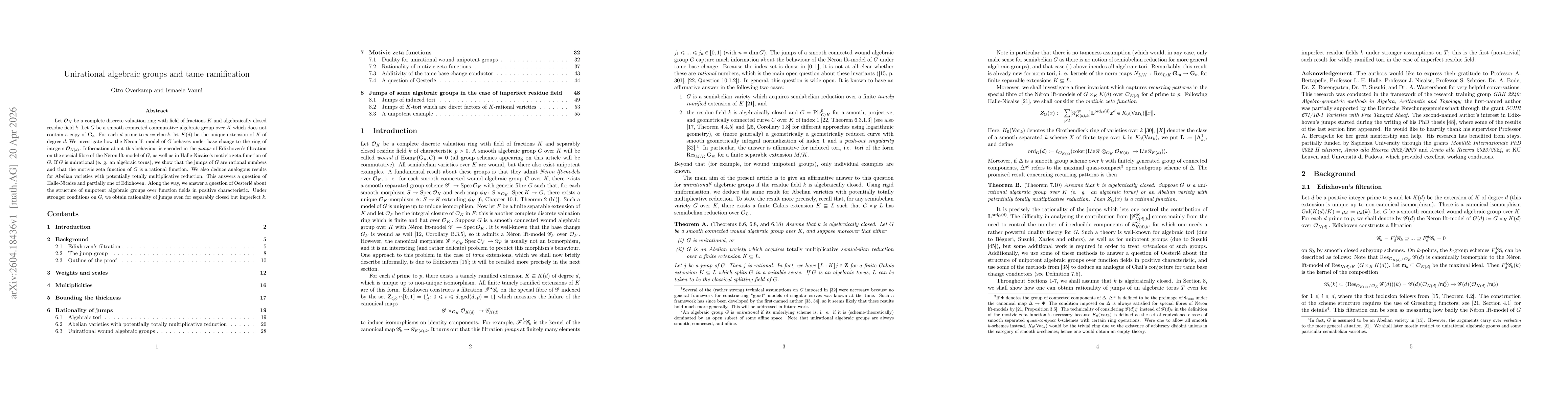 Thumbnail for Unirational algebraic groups and tame ramification