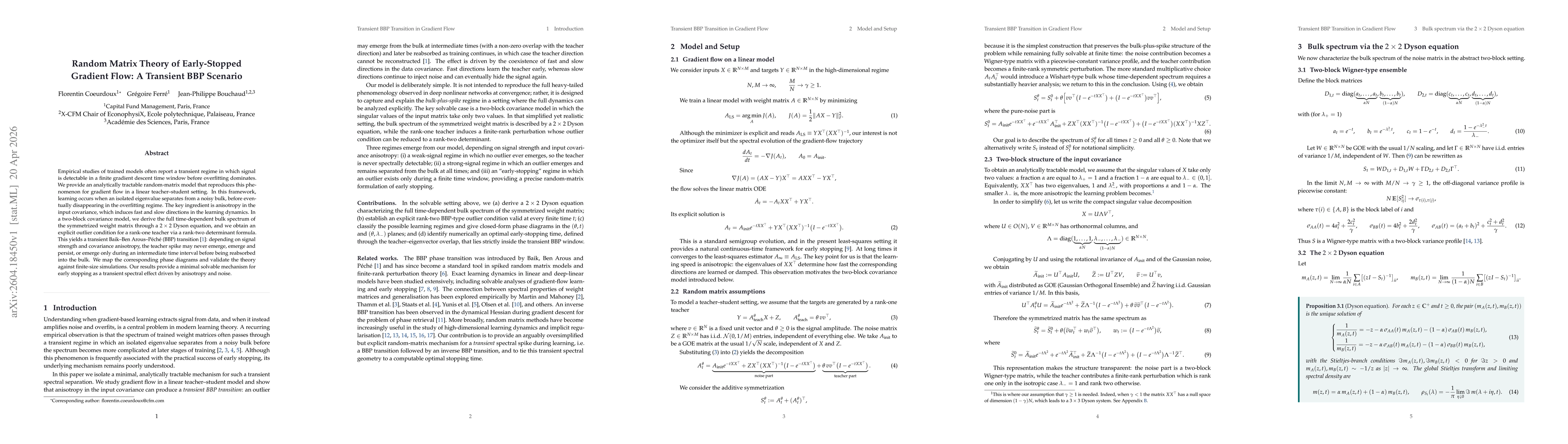 Thumbnail for Random Matrix Theory of Early-Stopped Gradient Flow: A Transient BBP Scenario